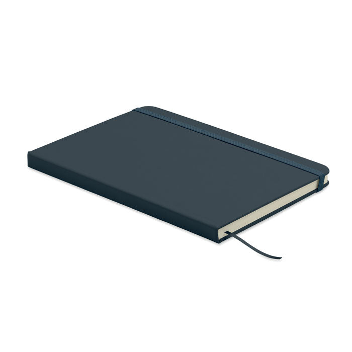 ARCOPEN - Set libreta A5 PU y boligrafo en color azul con cierre elástico y cinta marcapáginas.