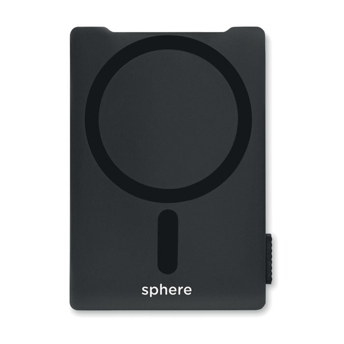MACARD - Soporte y tarjetero magnético con diseño moderno en color negro y logotipo 'sphere'.