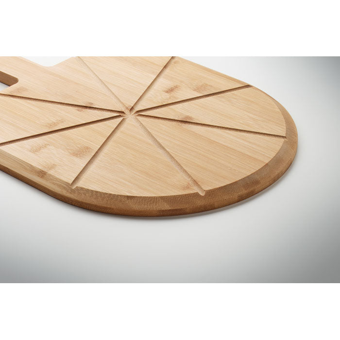 NAPOLITANA - Tabla cortador pizza de bambú, tabla de bambú con secciones para cortar pizza de manera fácil.