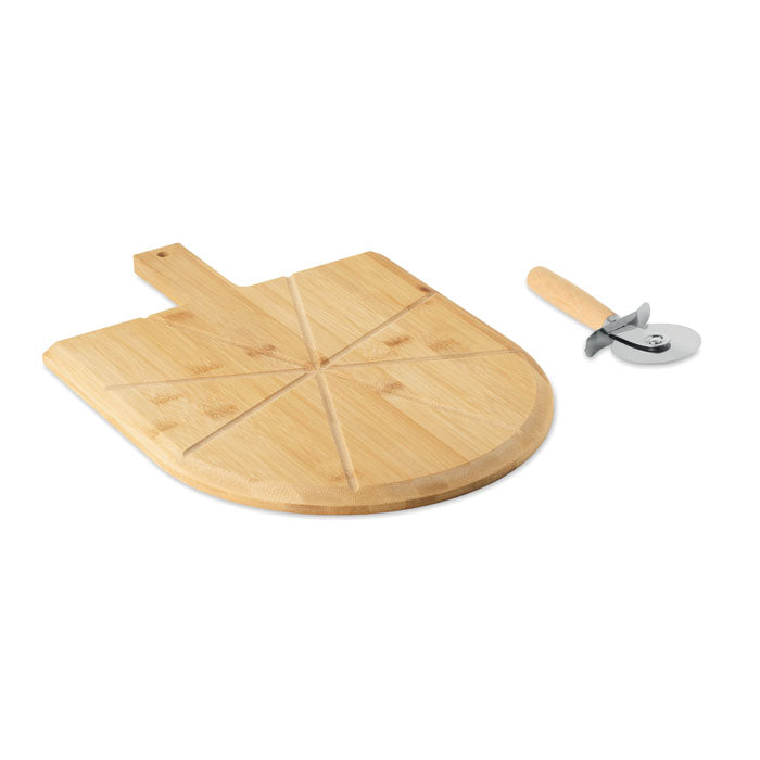 NAPOLITANA - Tabla cortador pizza de bambú con corta pizzas y cuchilla de acero inoxidable.