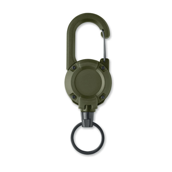 STIBA - Porta credenciales retráctil en color verde, con mosquetón y cable de acero de 60 cm.