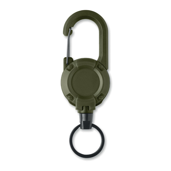 STIBA - Porta credenciales retráctil con mosquetón y cable de acero de 60 cm en color verde.