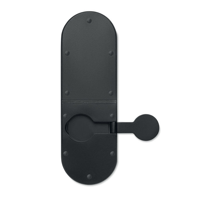 Cerradura de seguridad negra con palanca para asegurar puertas, diseño moderno y funcional.