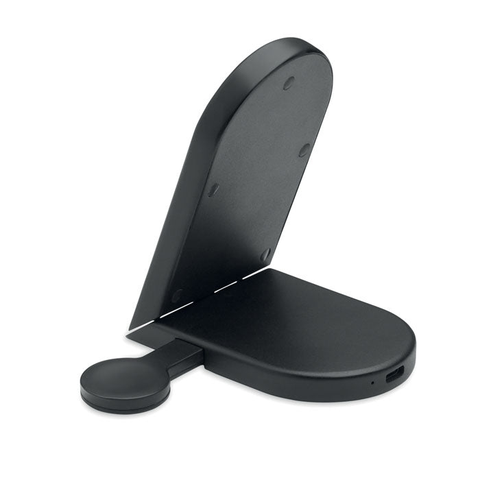 ELASTI - Cargador plegable de 15 W, cargador inalámbrico magnético en color negro con soporte y entrada USB-C.