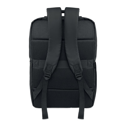 Mochila negra para portátil con espalda acolchada y cinta trasera para trolley