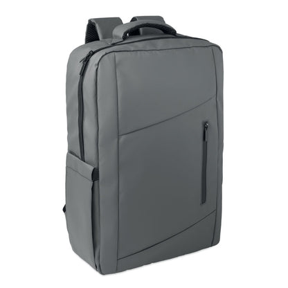 Mochila RPET gris para portátil con espalda acolchada y tirantes ajustables