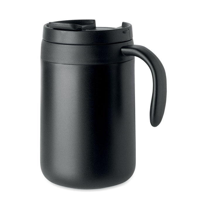CAFETITO - Taza doble pared filtro café en color negro, diseño térmico y tapa, ideal para café en casa o la oficina.