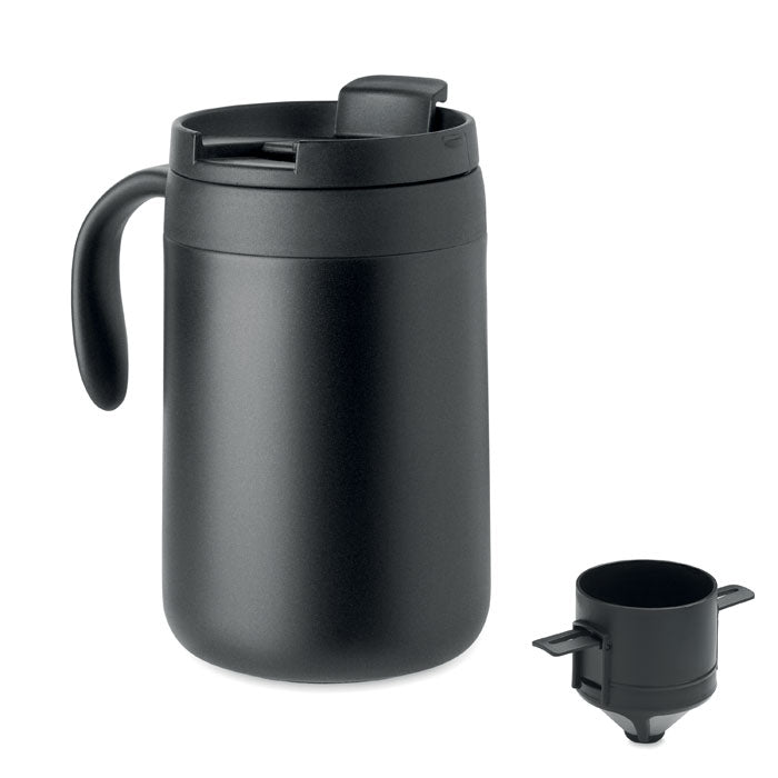 CAFETITO - Taza doble pared filtro café en acero inoxidable, incluye tapa y filtro reutilizable.