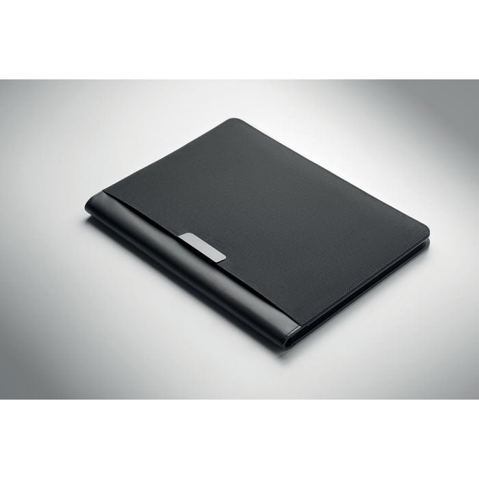 PROFILE4 - Portafolio A4 y bloc de notas en color negro, ideal para organizar documentos y notas.