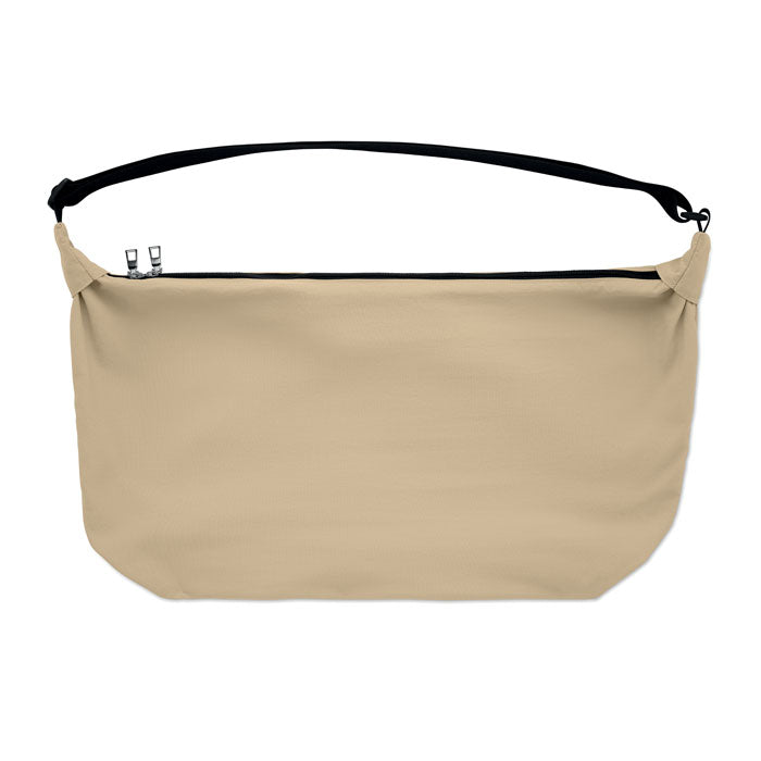 SLING - Bolsa urbana cruzada de nailon en color beige con correa ajustable y cierre.