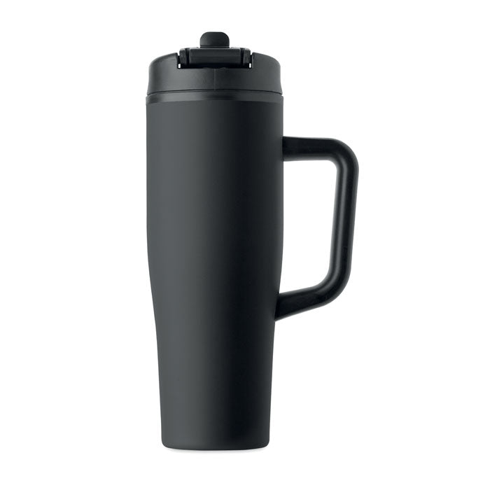 ATLANTA - Vaso de doble pared 900 ml en color negro con tapa 2 en 1 y asa ergonómica.