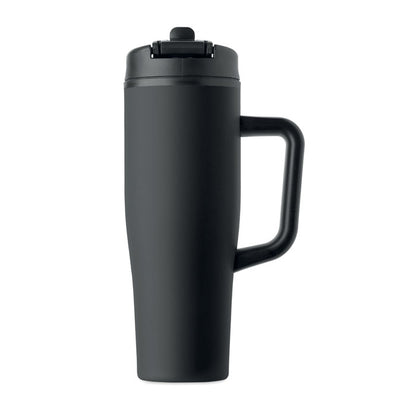 Vaso térmico negro con asa de PP y acabado mate con recubrimiento en polvo