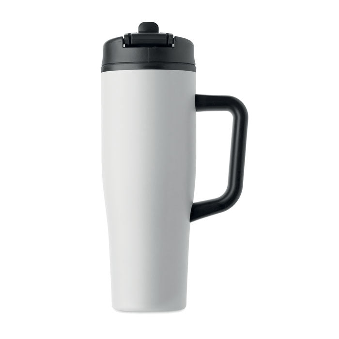 ATLANTA - Vaso de doble pared 900 ml en acero inoxidable con tapa 2 en 1 y asa, color blanco.
