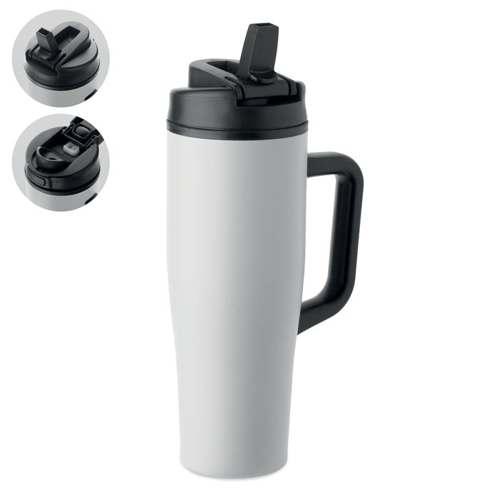 ATLANTA - Vaso de doble pared 900 ml, vaso térmico con tapa 2 en 1 y asa, acabado en polvo, anti fugas.