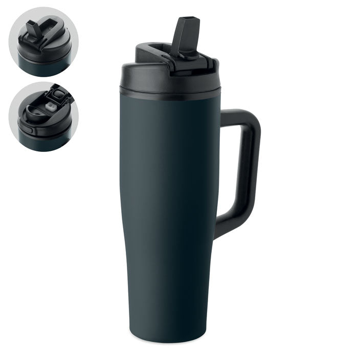 ATLANTA - Vaso de doble pared 900 ml, vaso térmico de acero inoxidable reciclado, tapa 2 en 1 con pajita.