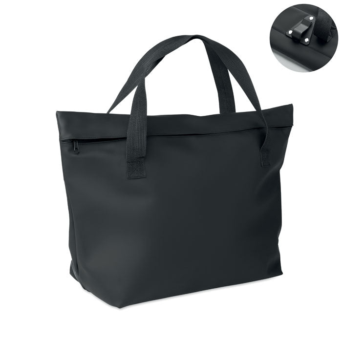 RIDE TOTE BAG - Bolsa de PU para bicicleta 10L, bolsa negra de PU con cremallera y ganchos de fijación.