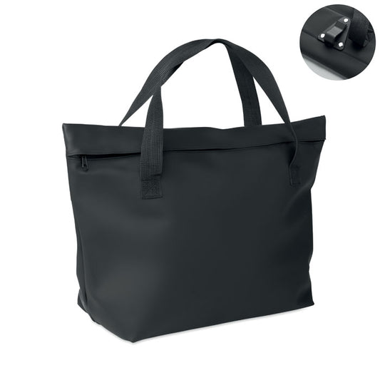 RIDE TOTE BAG - Bolsa de PU para bicicleta 10L, bolsa negra de PU con cremallera y ganchos de fijación.