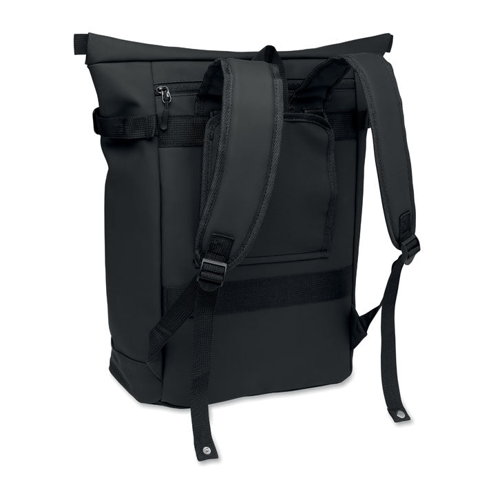 RIDE BACKPACK - Mochila PU para portátil 20L en color negro con correas ajustables y bolsillos.