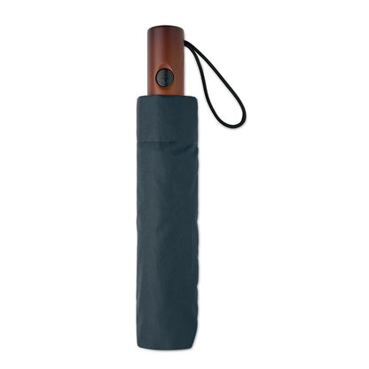 Paraguas azul oscuro plegado con funda