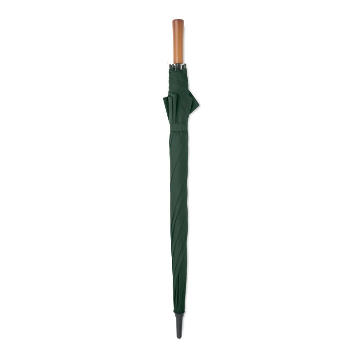paraguas automático 27 pulgadas en color verde con mango de madera de schima y diseño elegante