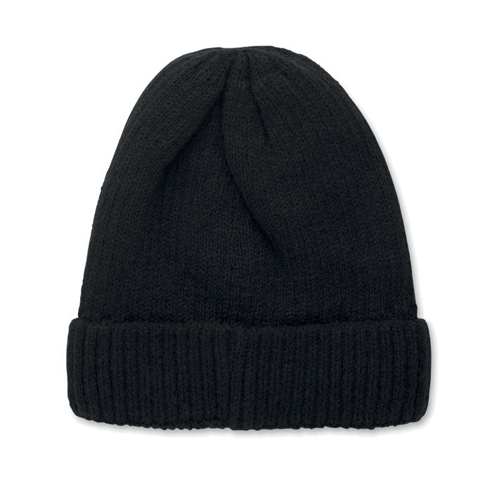 PUNTOS - Gorro de punto con dobladillo en color negro, diseño unisex y cómodo para el invierno.