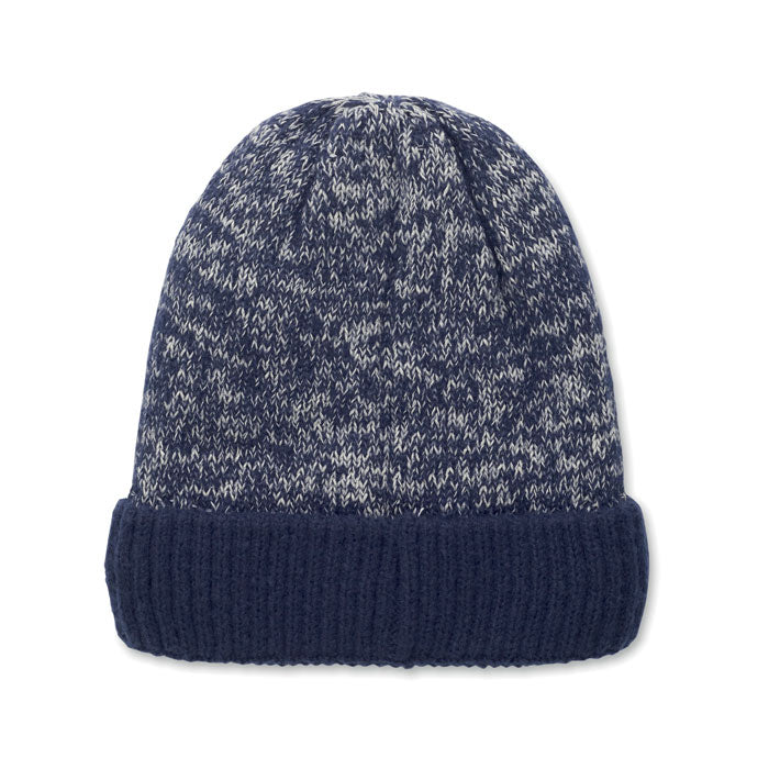 PUNTOS - Gorro de punto con dobladillo en color azul marino con diseño de punto y dobladillo visible.
