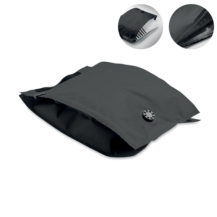 Bolsa de vacío de viaje 10L en color gris con válvula unidireccional y doble cierre hermético.