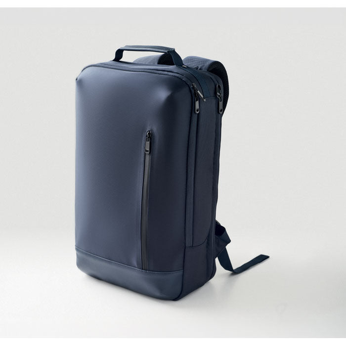 BOSTON - Mochila jacquard portátil 15" en color azul, diseño práctico con compartimentos y asa superior.