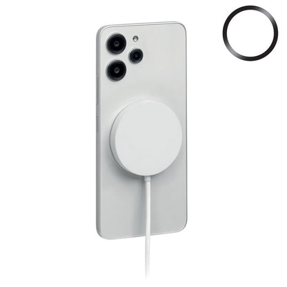 Cargador inalámbrico blanco colocado en un smartphone