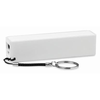Power bank blanca clásica rectangular con llavero