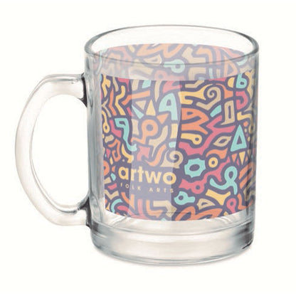 Taza de desayuno de cristal personalizada con un diseño a todo color