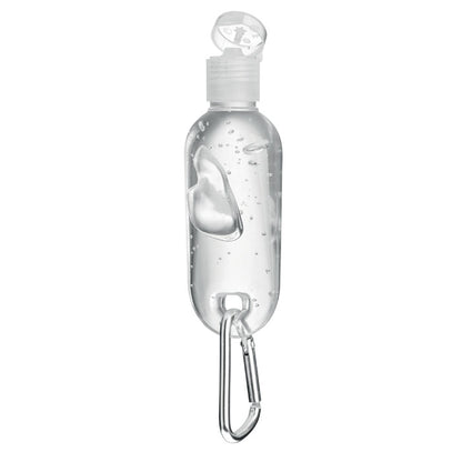 Bote de gel desinfectante de manos con mosquetón