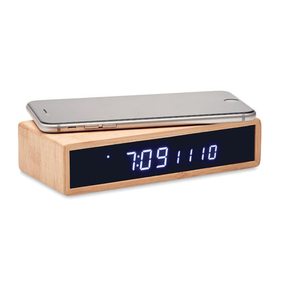 Cargador inalámbrico de madera con función reloj despertador