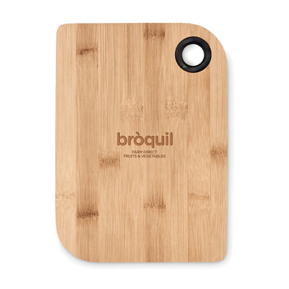 Vista superior de madera de bambú con logotipo a láser