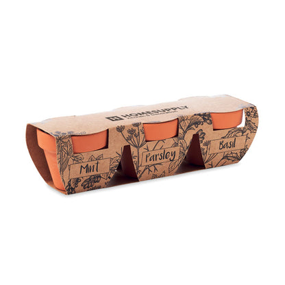 Macetas de terracota con packaging de cartón impreso