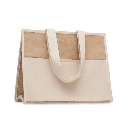 Bolsa de compra de yute natural y asas largas de agodón