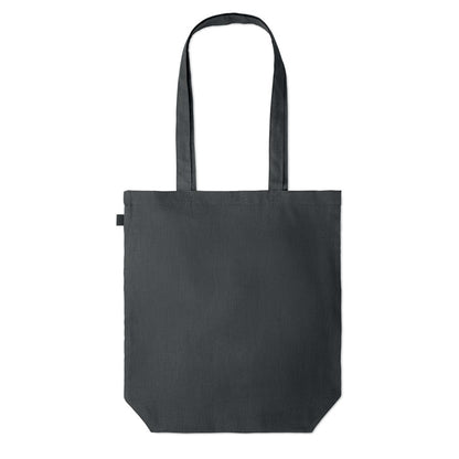 Bolsa de playa de tejido de cáñamo negro con asas largas y fuelle inferior