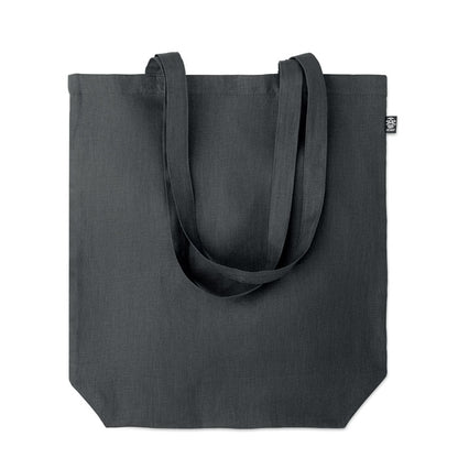 Totebag negra de tejido de cáñamo con fuelle inferior y asas largas