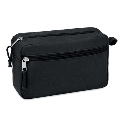Neceser negro de cáñamo con compartimento grande central con cremallera y con bolsillo frontal cn cremallera