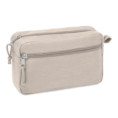 Neceser beige de cáñamo con compartimento grande central con cremallera y con bolsillo frontal cn cremallera