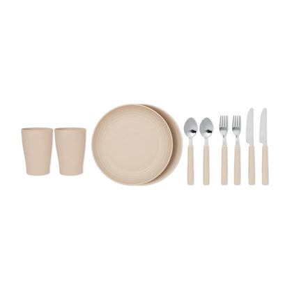 Set de picnic incluido en mochila nevera: 2 vasos, 2 platos y cubiertos para 2 personas