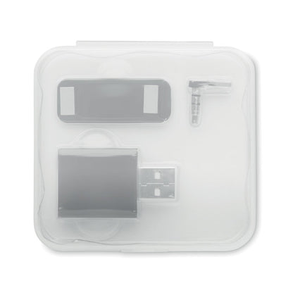 Cajita de plástico translúcido con set de bloqueadores negros