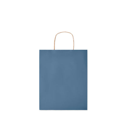 Vista frontal de bolsa de papel azul