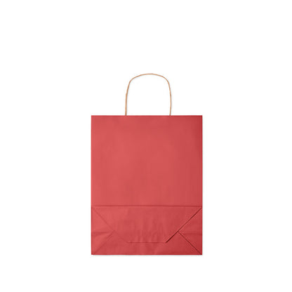 Vista trasera de bolsa roja de papel con asas