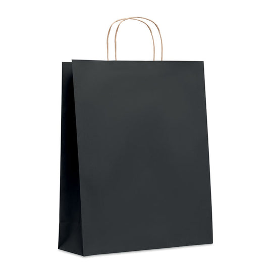 Bolsa papel grande negra PAPER TONE L 90 gr/m² ecológica con asas retorcidas, ideal para regalos sostenibles en oficina o comercio.