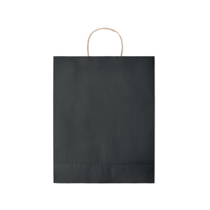 Vista trasera de bolsa de papel negra con fuelle plegado
