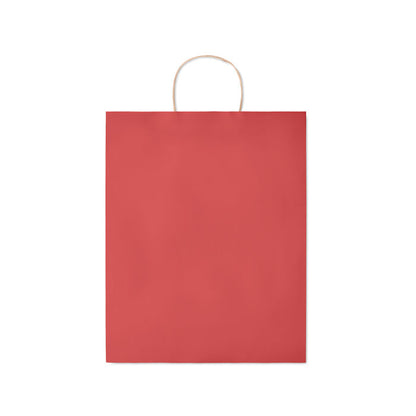 Vista frontal de bolsa roja de papel