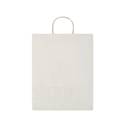 Vista frontal de bolsa blanca de papel