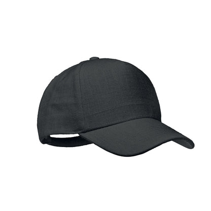 Gorra negra de tejido de cáñamo de 5 paneles