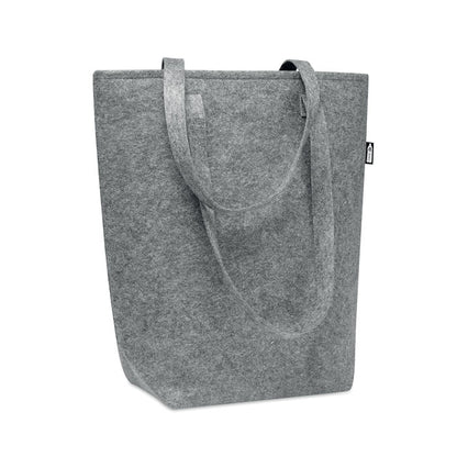 Bolsa de fieltro reciclado gris con asas largas y fuelle y refuerzo inferior